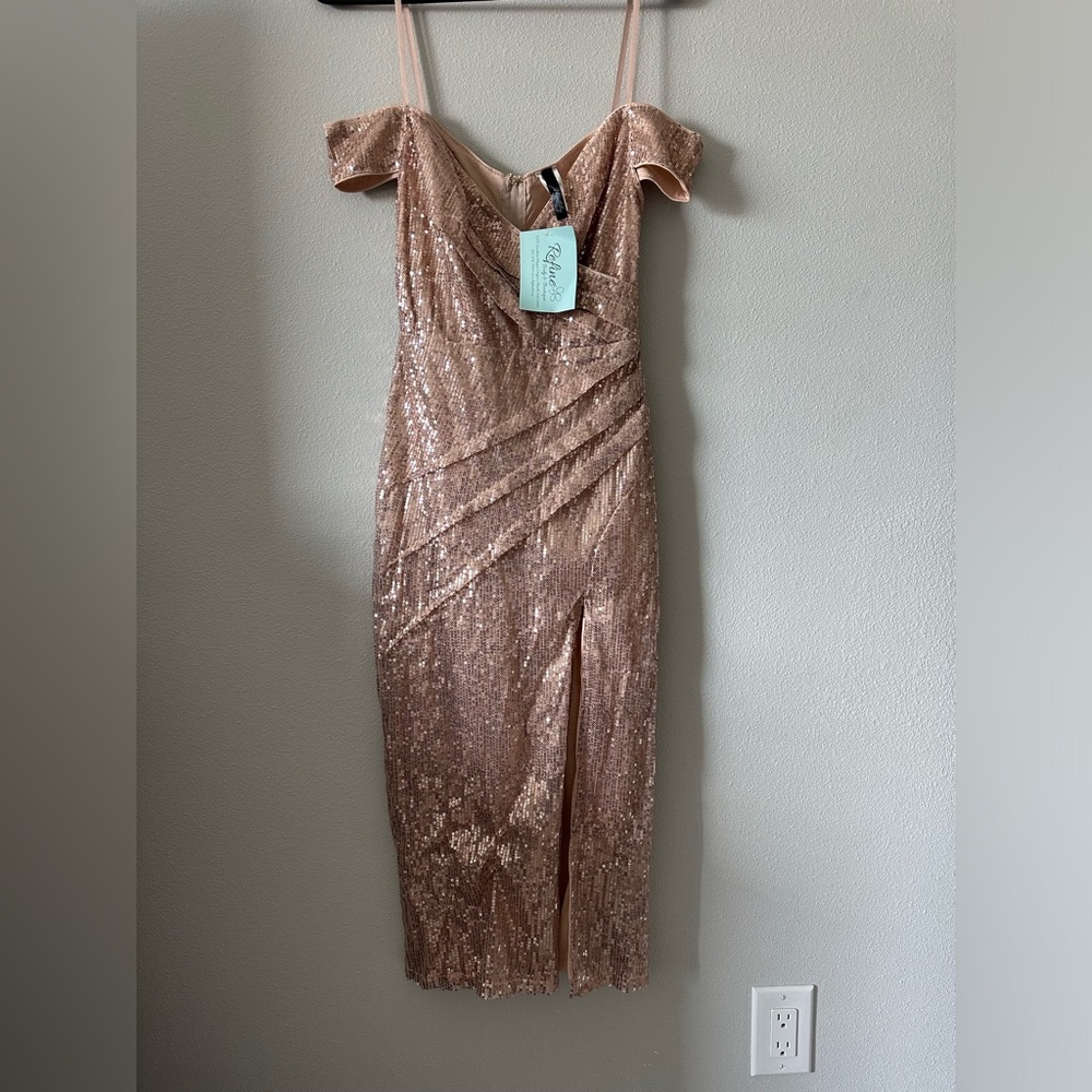 Champagne Sequin cold shoulder dress
